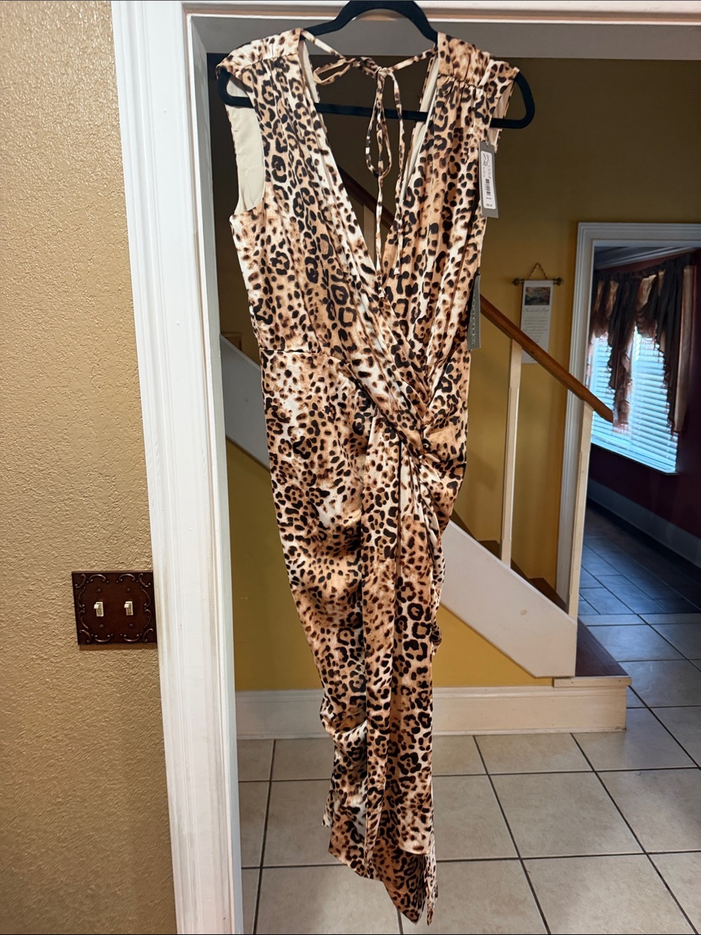 eva mendes for New York & Company Leopard Print Wrap Dress in Tan and Black